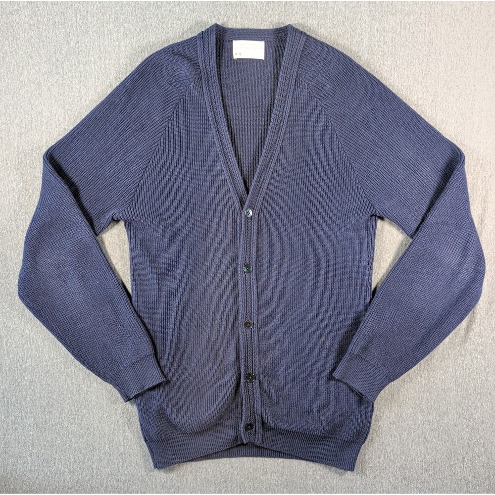 Vtg Lord Jeff  The Whaler Rib Cotton Sweater Cardigan Mens Sz L Blue Grandpa 90s